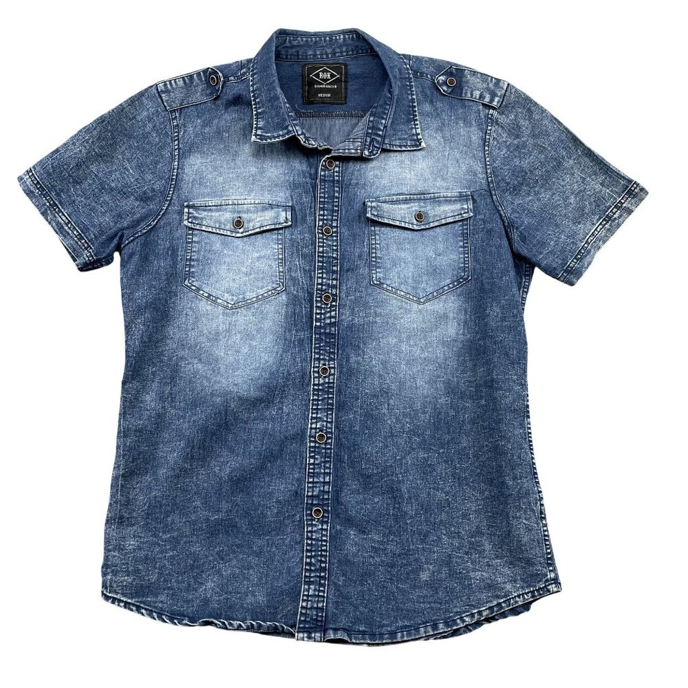 ROK Premium Quality‎ Jean Shirt Mens Medium Blue Button Down Western